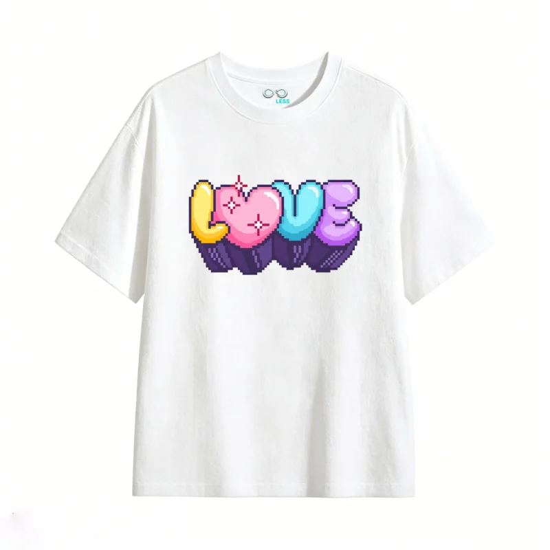 Remera Algodón Estampado Love Pixel Art Diseño Y2K Casual