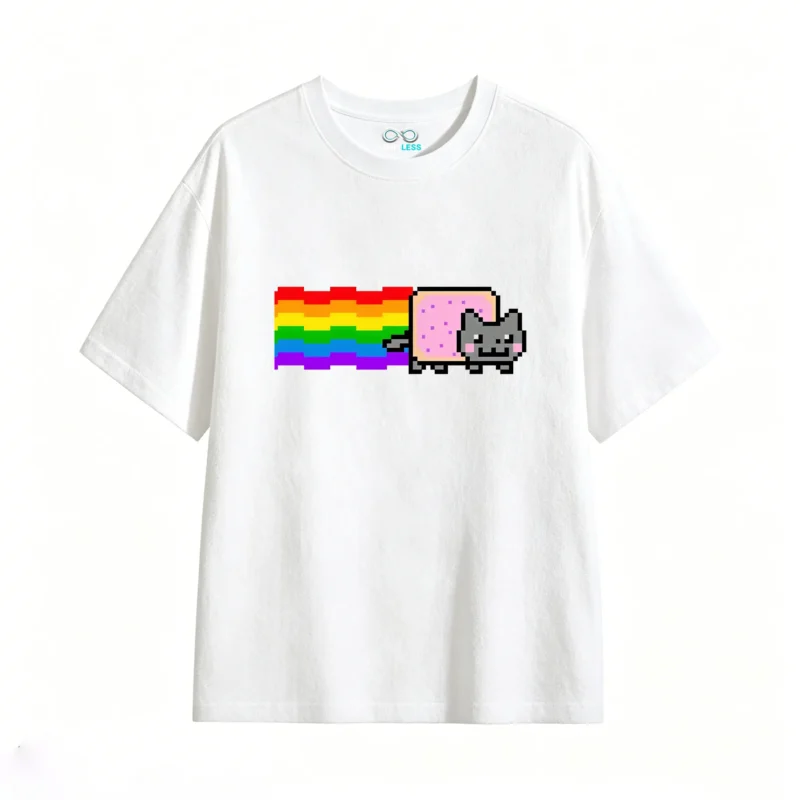 Remera Algodón Nyan Cat Arcoíris Pixel Art Estampado Gamer