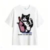 Remera Algodón Estampada Gato Con Vino Diseño Minimalista