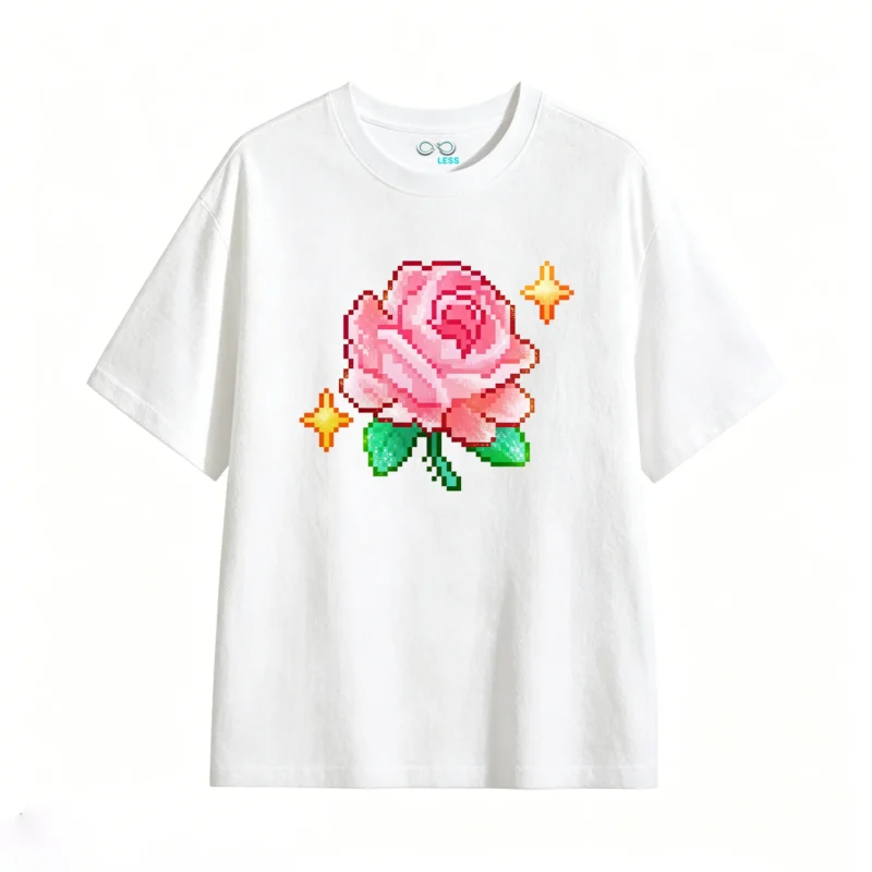 Remera Algodón Estampado Rosa Pixel Art Diseño Aesthetic