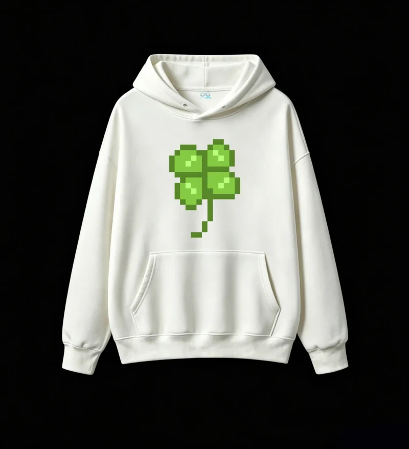 Buzo con Capucha Algodón Estampado Trébol Pixel Art Casual Premium