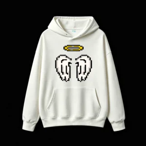 主图_2 Buzo con Capucha Algodón Estampado Alas Ángeles Pixel Art Urbano Top