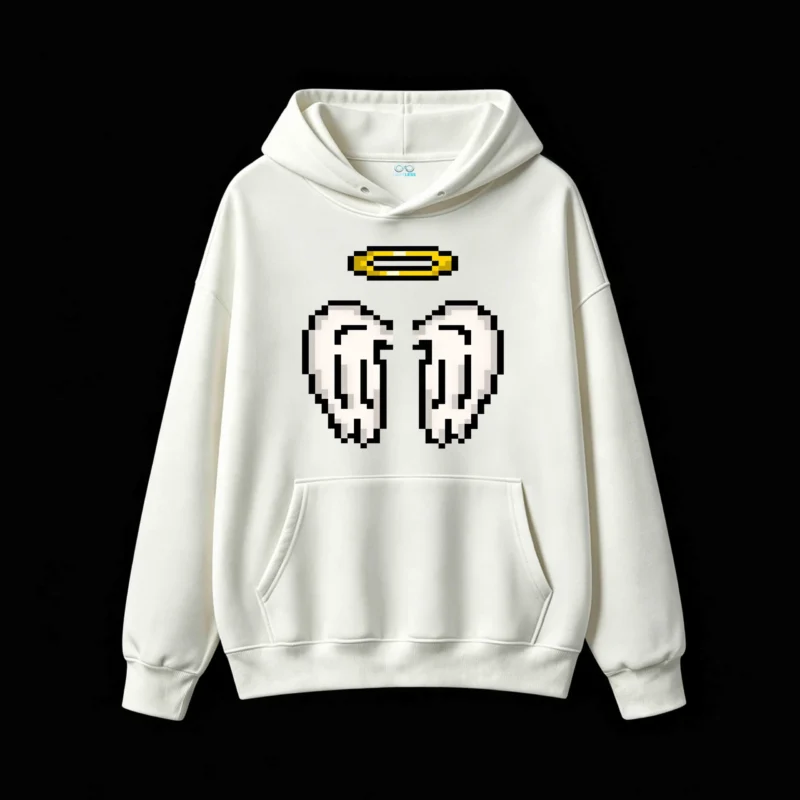 主图_2 Buzo con Capucha Algodón Estampado Alas Ángeles Pixel Art Urbano Top