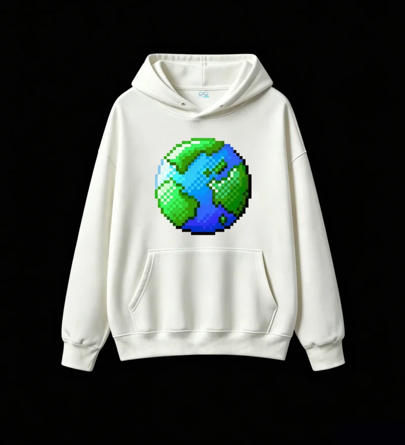 Buzo con Capucha Algodón Estampado Pixel Art Mundo Gamer Oversize Premium