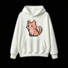 主图_2 Buzo con Capucha Algodón Estampado Gato Pixel Art Diseño Kawaii Viral