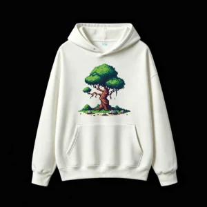 主图_2 Buzo con Capucha Algodón Estampado Árbol Pixel Art Premium Casual