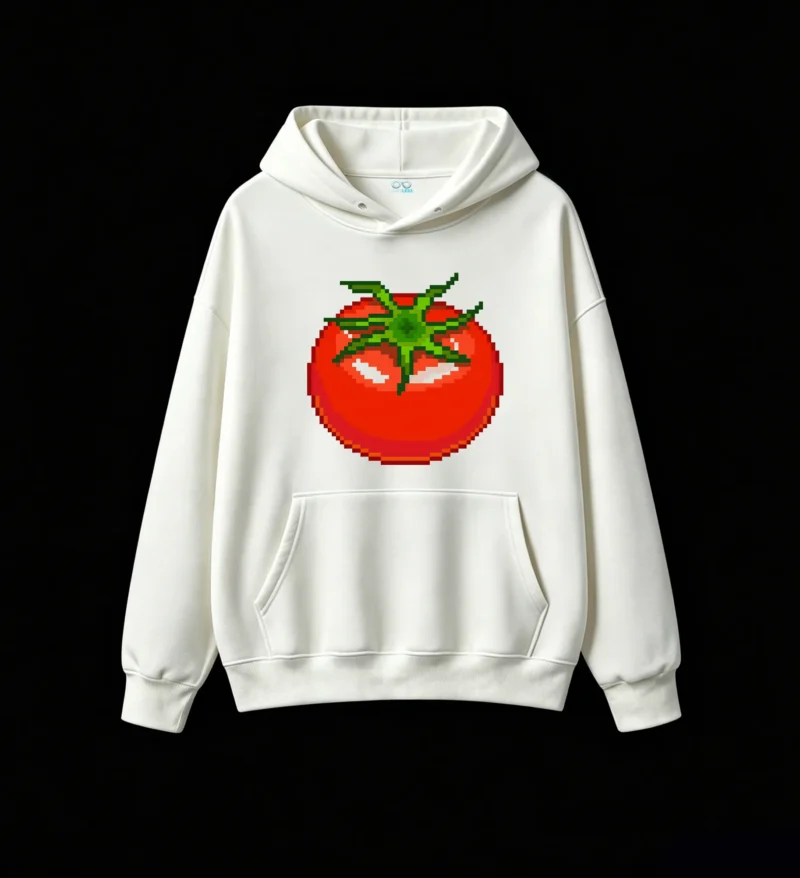 Buzo con Capucha Algodón Estampado Pixel Art Tomate Diseño Retro