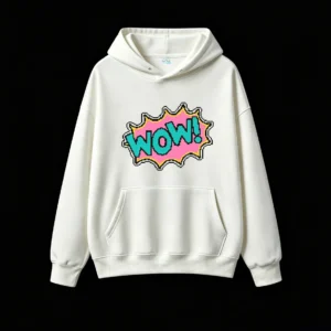主图_2 Buzo con Capucha Algodón Estampada Wow Diseño Retro Casual Oversize