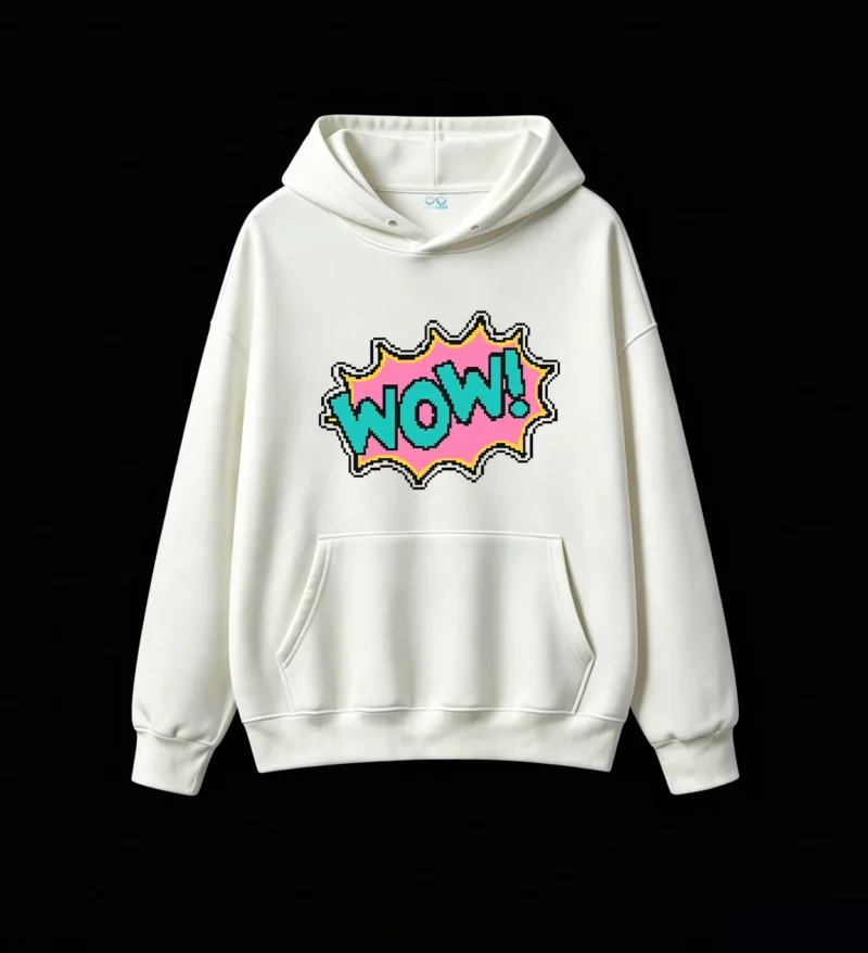 主图_2 Buzo con Capucha Algodón Estampada Wow Diseño Retro Casual Oversize
