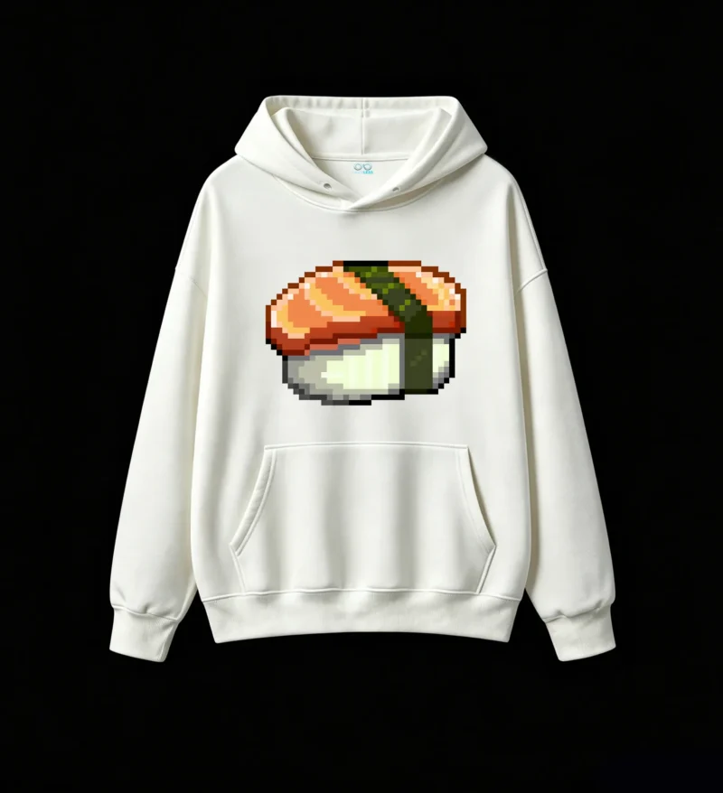 主图_2 Buzo con Capucha Algodón Estampado Sushi Pixel Art Diseño Gamer Casual