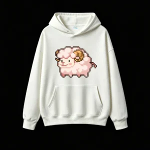 主图_2 Buzo con Capucha Algodón Estampado Oveja Pixel Art Diseño Kawaii Premium