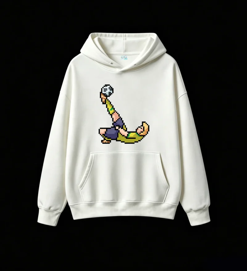 主图_2 Buzo con Capucha Algodón Estampado Pixel Art Fútbol Retro Calidad