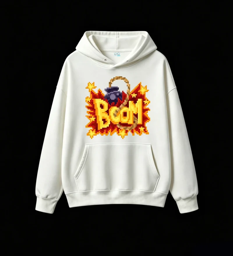 主图_2 Buzo con Capucha Algodón Estampado Pixel Art Boom Diseño Urbano Premium