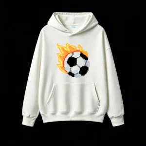 主图_2 Buzo con Capucha Algodón Estampado Pixel Art Fuego Urbano Premium