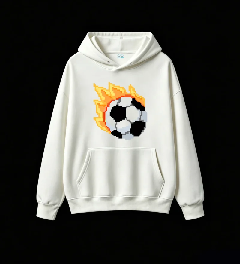 主图_2 Buzo con Capucha Algodón Estampado Pixel Art Fuego Urbano Premium