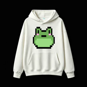 主图_2 Buzo con Capucha Algodón Estampado Pixel Art Rana Kawaii Oversize