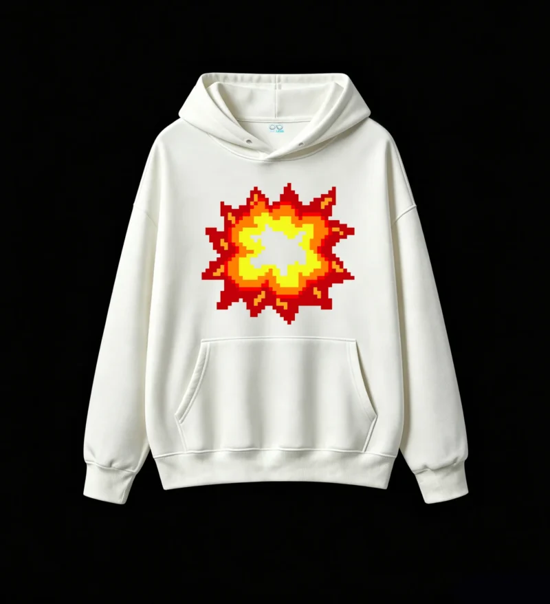 主图_2 Buzo con Capucha Algodón Estampado Explosión Pixel Art Calidad Premium