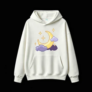 主图_2 Buzo con Capucha Algodón Estampado Pixel Art Luna Noche Premium