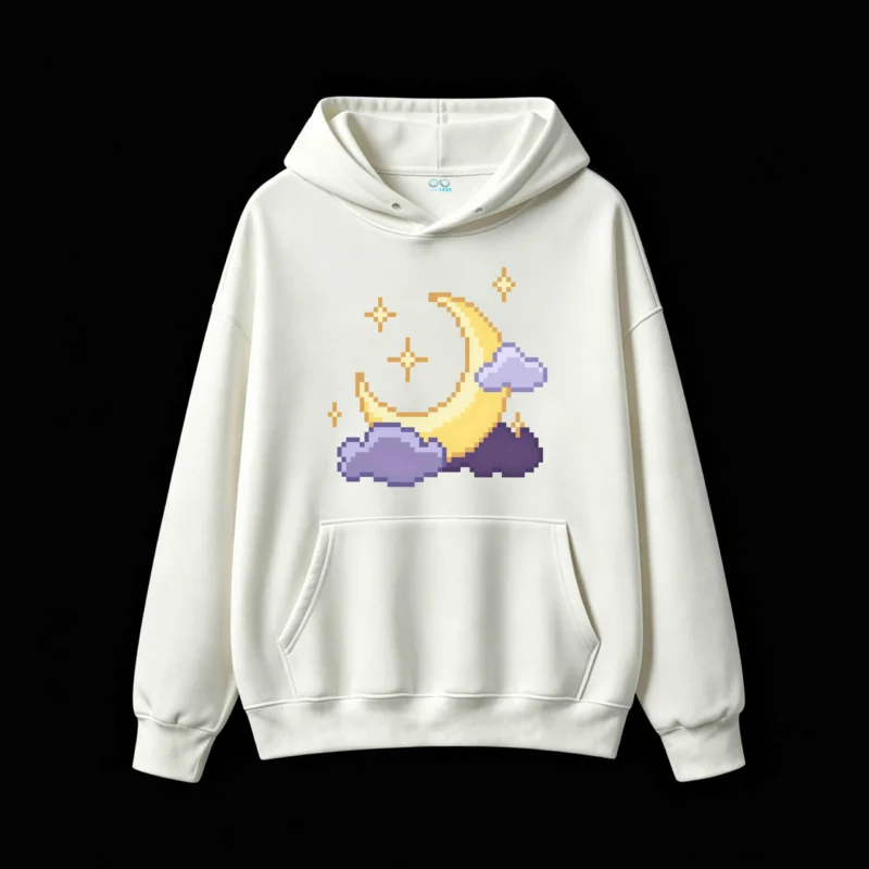 Buzo con Capucha Algodón Estampado Pixel Art Luna Noche Premium
