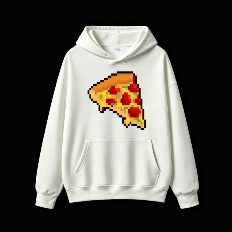 Buzo con Capucha Algodón Estampado Pizza Pixel Art Diseño Casual Premium
