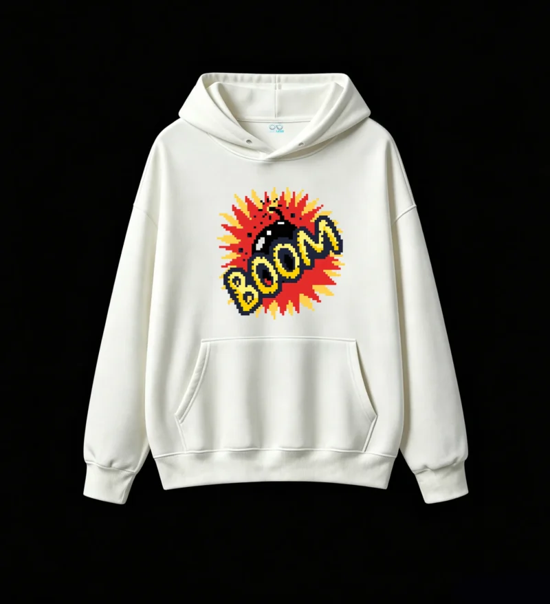 主图_2 Buzo con Capucha Algodón Estampado Boom Comic Pixel Art Urbana Casual