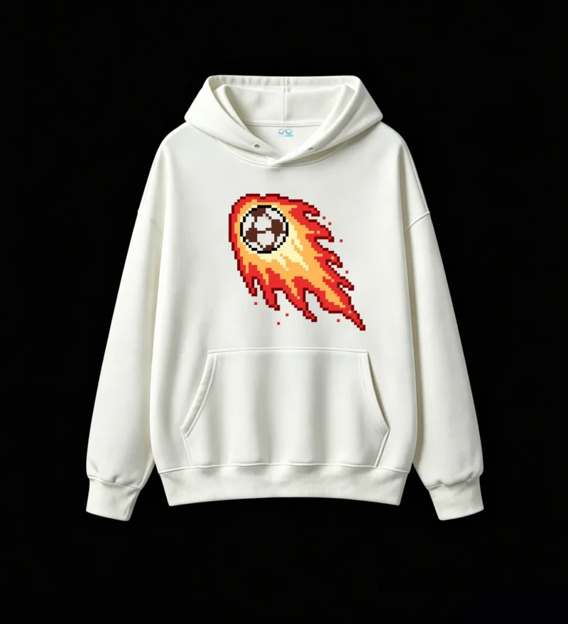 主图_2 Buzo con Capucha Algodón Estampado Pixel Art Cometa Fuego Gamer Premium