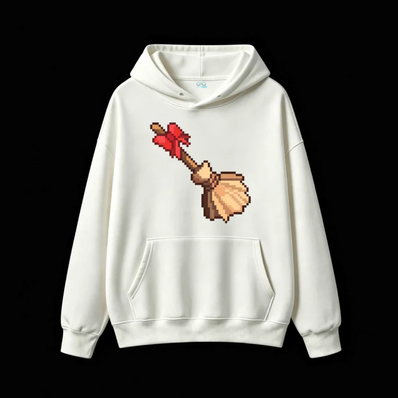 主图_2 Buzo con Capucha Algodón Estampa Escoba Pixel Art Diseño Original Tendencia