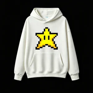 主图_2 Buzo con Capucha Algodón Estampado Pixel Star Gaming Retro Oversize