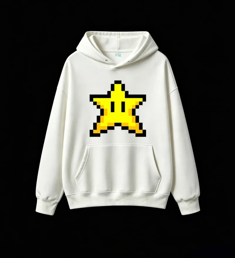 主图_2 Buzo con Capucha Algodón Estampado Pixel Star Gaming Retro Oversize