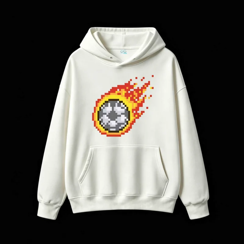 主图_2 Buzo con Capucha Algodón Estampa Pelota Pixel Art Diseño Fuego Gamer