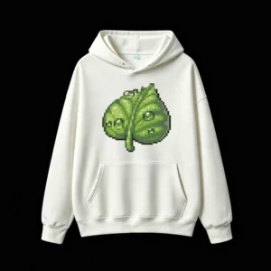 主图_2 Buzo con Capucha Algodón Estampado Pixel Art Hoja Estilo Vintage Casual