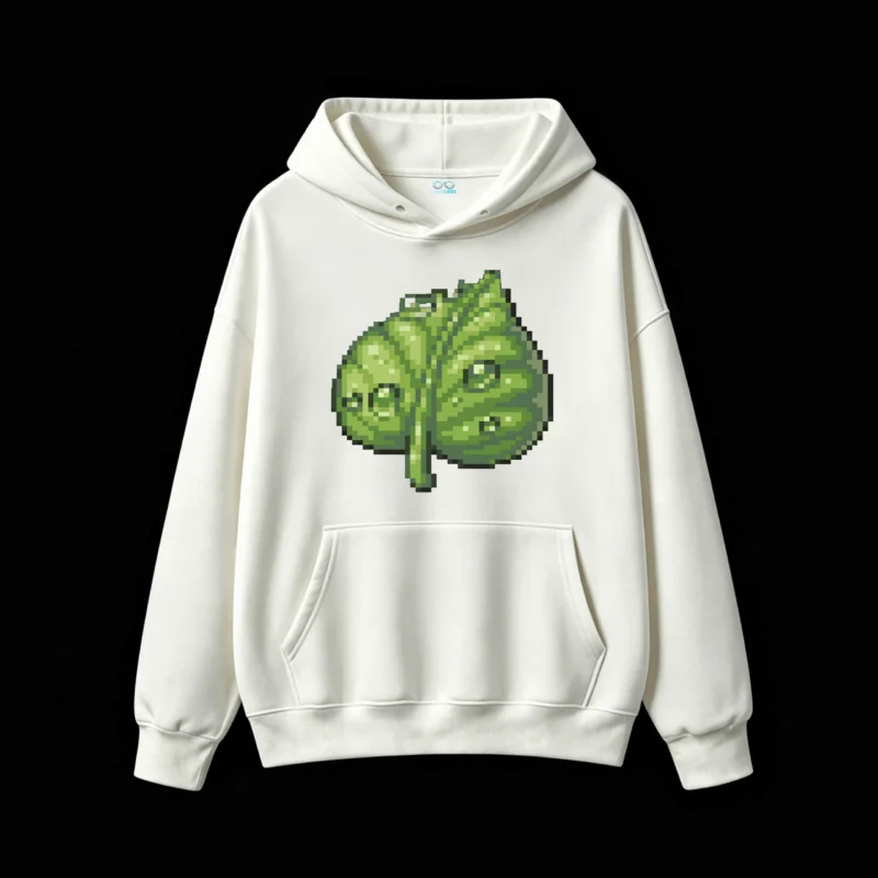 Buzo con Capucha Algodón Estampado Pixel Art Hoja Estilo Vintage Casual