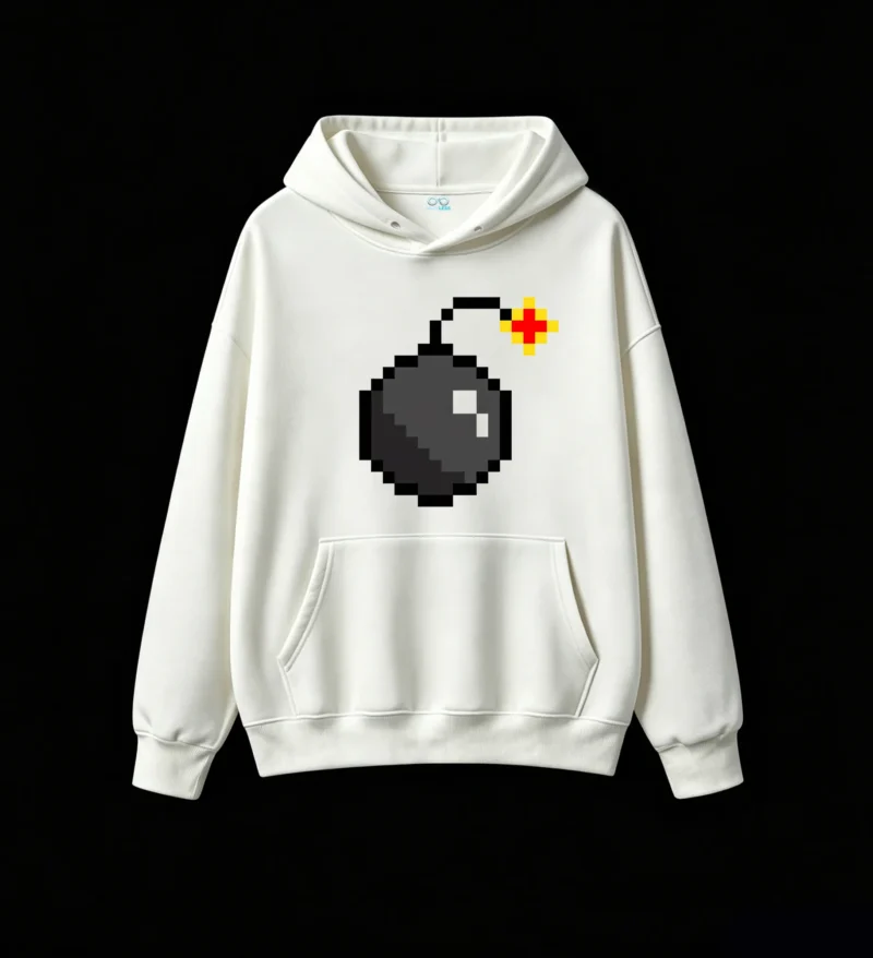 Buzo con Capucha Algodón Estampado Pixel Art Bomba Gamer Calidad