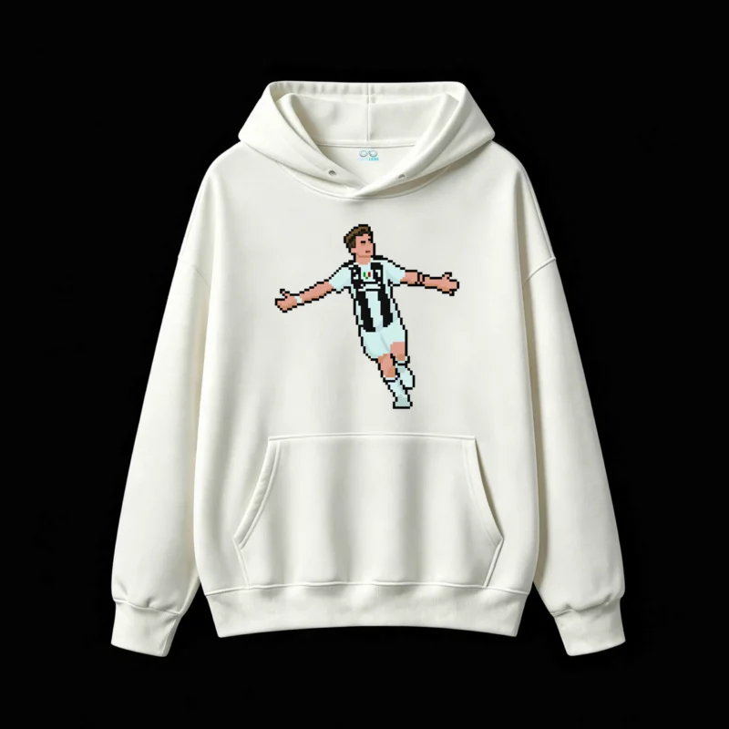 Buzo con Capucha Algodón Pixel Art Futbolista Juventus Diseño Premium