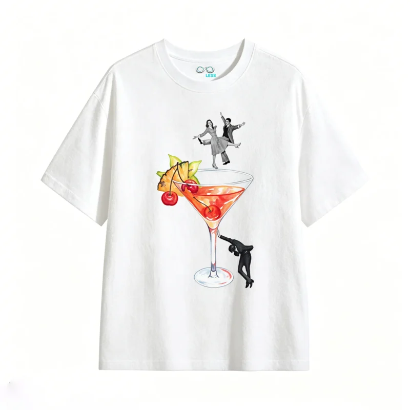 Remera Algodón Estampada Cocktail Vintage Diseño Exclusivo
