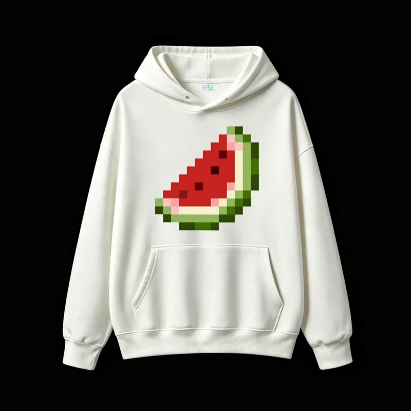 主图_2 Buzo con Capucha Algodón Estampado Sandía Pixel Art Casual Verano
