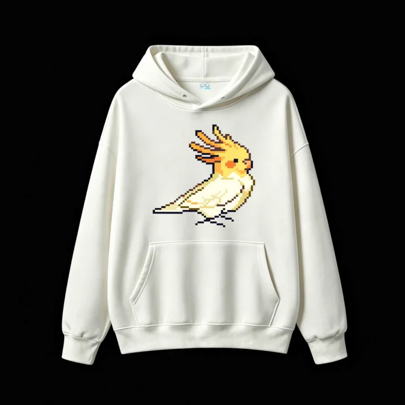 主图_2 Buzo con Capucha Algodón Calopsita Pixel Art Estampado Casual Vintage