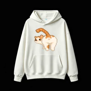 主图_2 Buzo con Capucha Algodón Estampado Gato Pixel Art Diseño Divertido