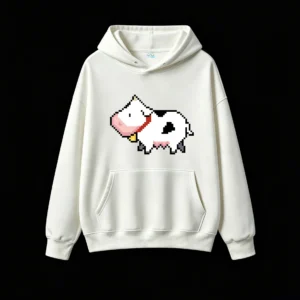 主图_2 Buzo con Capucha Algodón Estampado Vaca Pixel Art Casual Premium