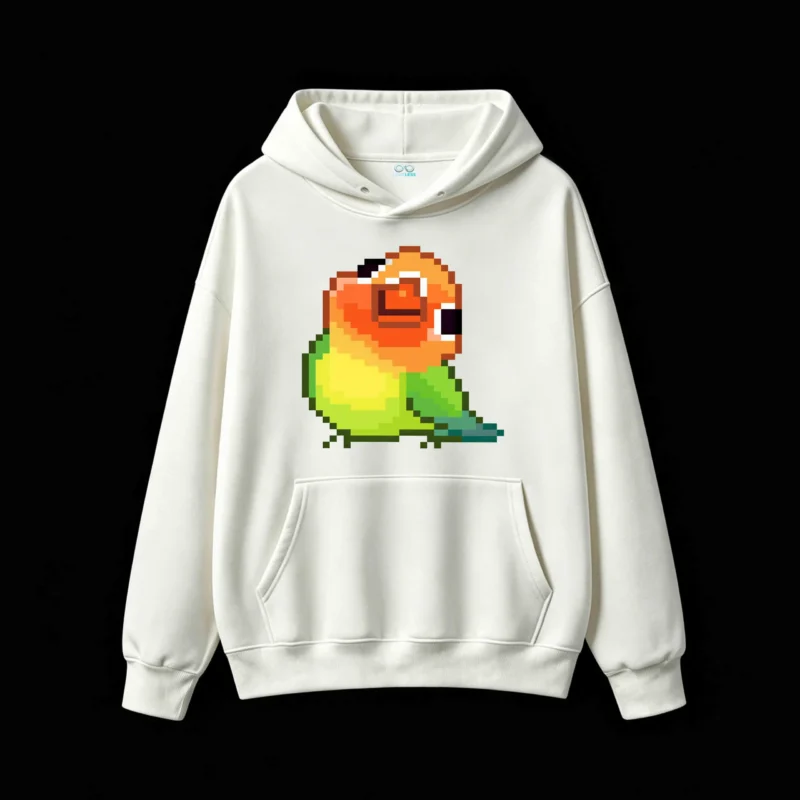 Buzo con Capucha Algodón Estampado Pixel Art Loro Diseño Original Cool