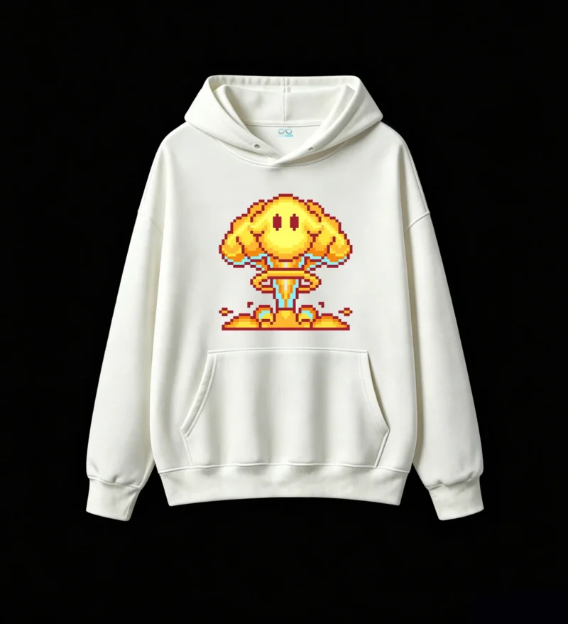 Buzo con Capucha Algodón Estampado Pixel Art Retro Gaming Casual