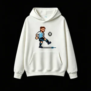主图_2 Buzo con Capucha Algodón Estampado Pixel Art Futbol Retro Original