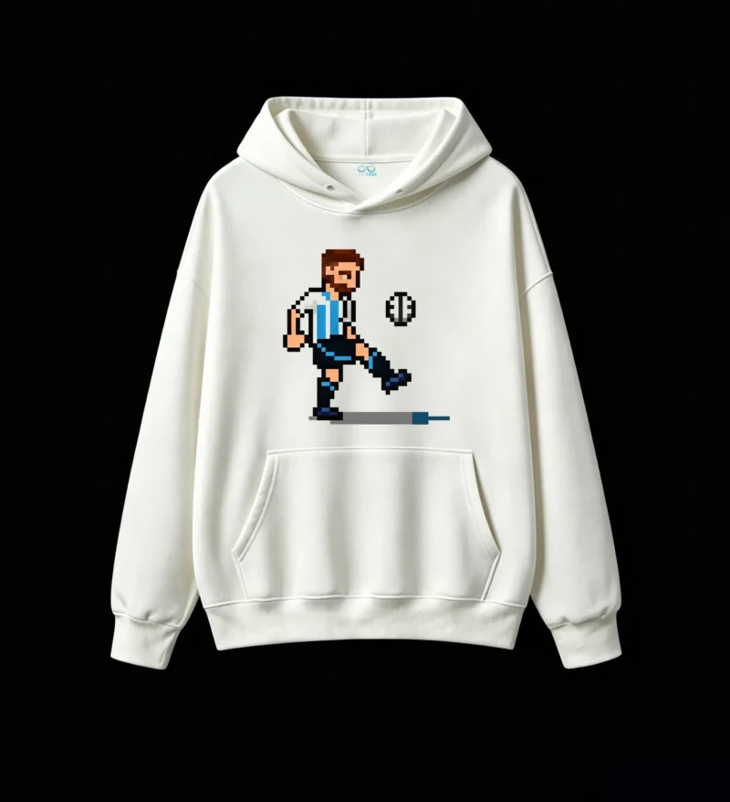 Buzo con Capucha Algodón Estampado Pixel Art Futbol Retro Original