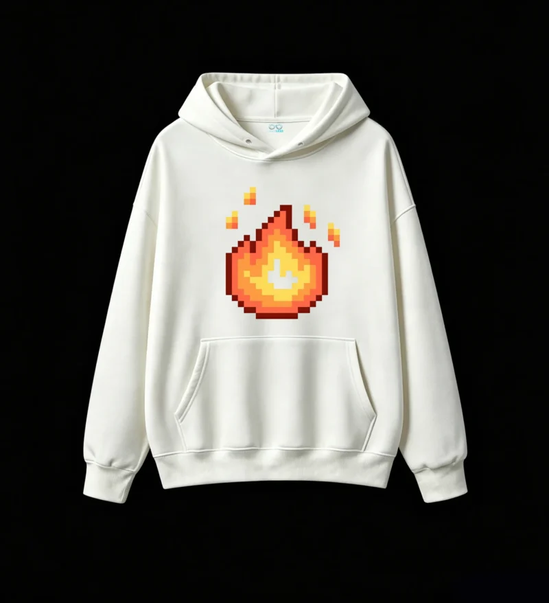 Buzo con Capucha Algodón Estampado Pixel Art Fuego Gaming Premium
