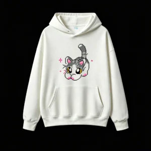 主图_2 Buzo con Capucha Algodón Estampado Gato Estilo Retro Oversize
