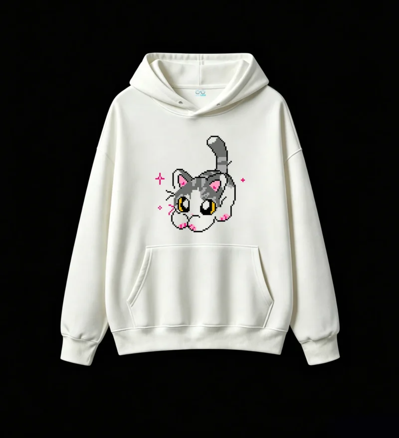 主图_2 Buzo con Capucha Algodón Estampado Gato Estilo Retro Oversize