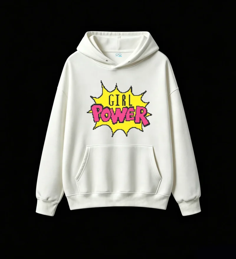 主图_2 Buzo con Capucha Algodón Estampado Girl Power Diseño Pixel Art Casual