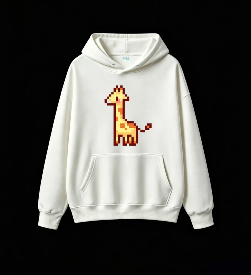 主图_2 Buzo con Capucha Algodón Estampado Jirafa Pixel Art Casual Premium
