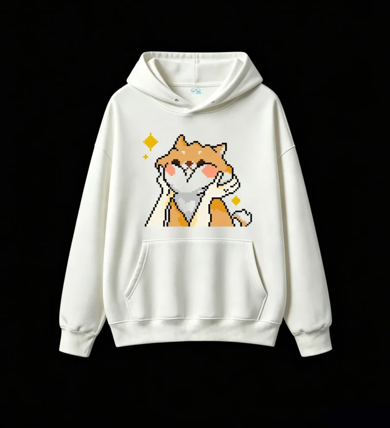 Buzo con Capucha Algodón Estampado Pixel Art Fox Diseño Casual Premium