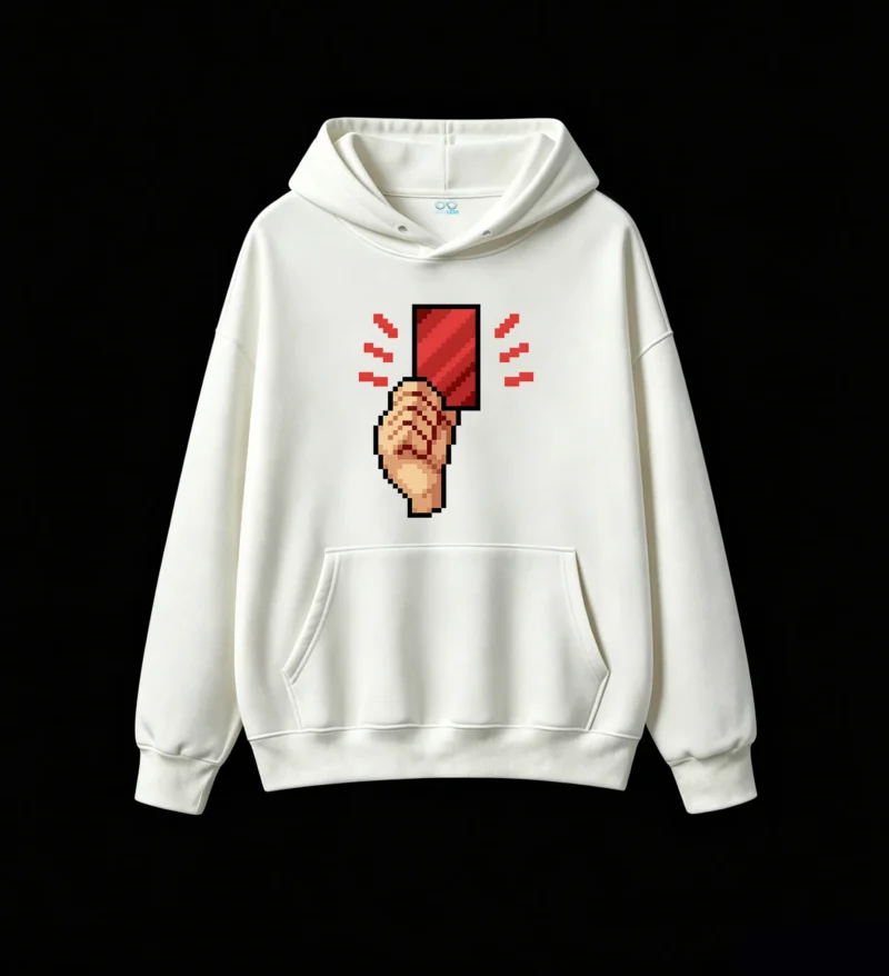 Buzo con Capucha Algodón Estampado Pixel Art Tarjeta Roja Casual Trend